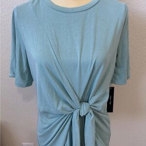 NWT Moa Moa Soft Blue Green Teal Knotted Front T Shirt Top SZ L